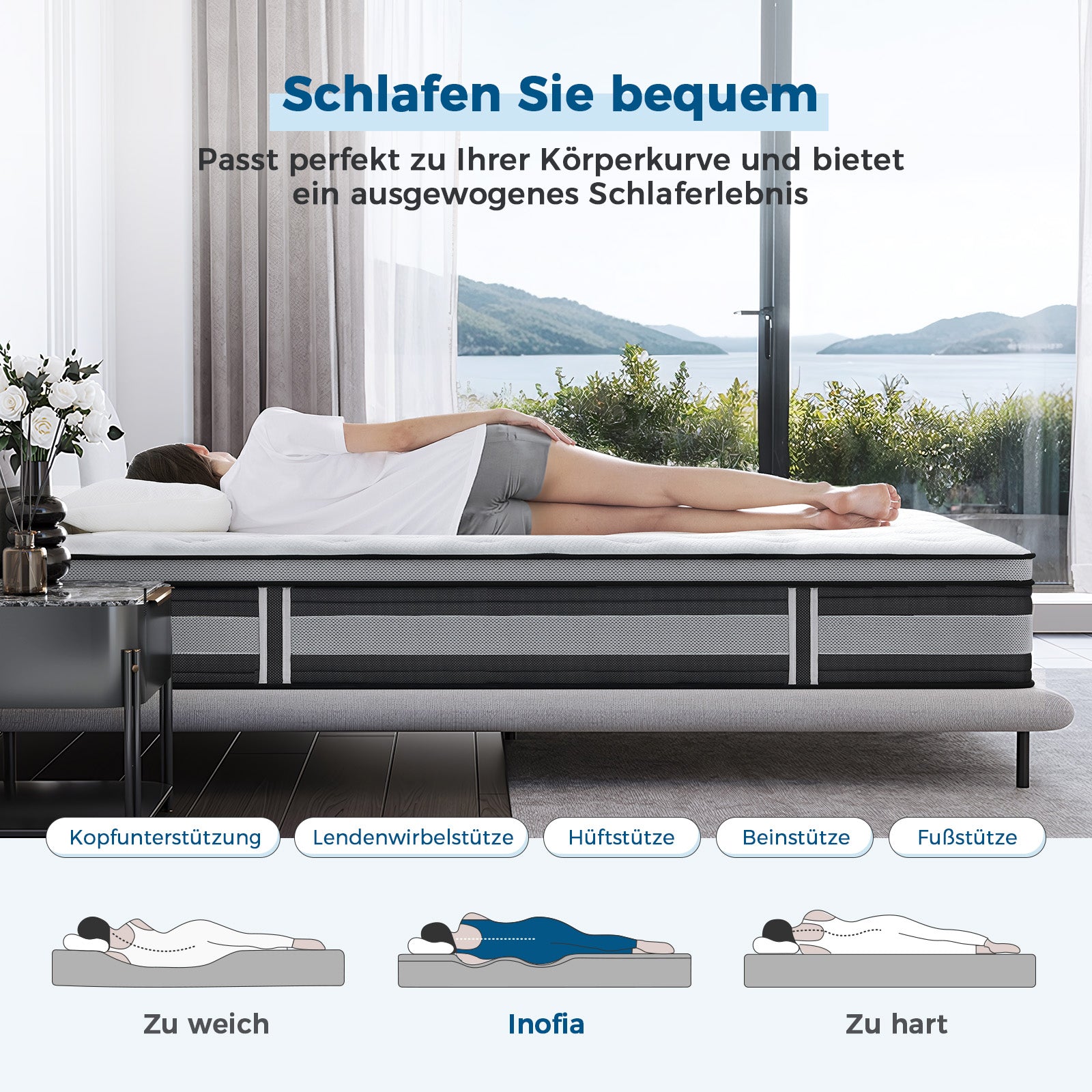 Inofia Matratze 28cm Höhe H3/H4 7-Zonen Federkernmatratze,KühlNest Taschenfederkernmatratze,Öko-Tex Zertifizierter Bio-Baumwolle Tonnentaschenfederkernmatratze-100 Nächte Probeschlafen