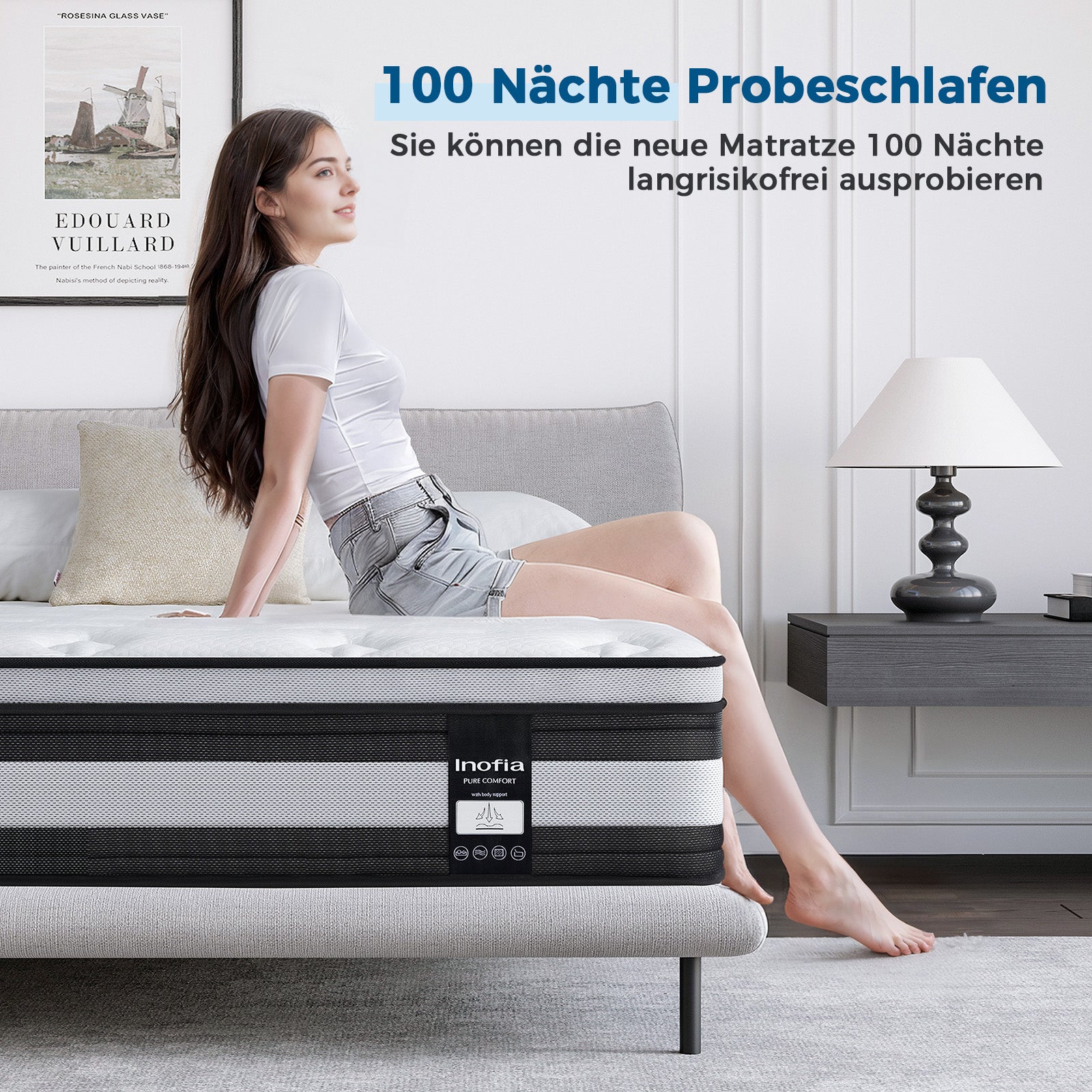 Inofia Matratze 28cm Höhe H3/H4 7-Zonen Federkernmatratze,KühlNest Taschenfederkernmatratze,Öko-Tex Zertifizierter Bio-Baumwolle Tonnentaschenfederkernmatratze-100 Nächte Probeschlafen