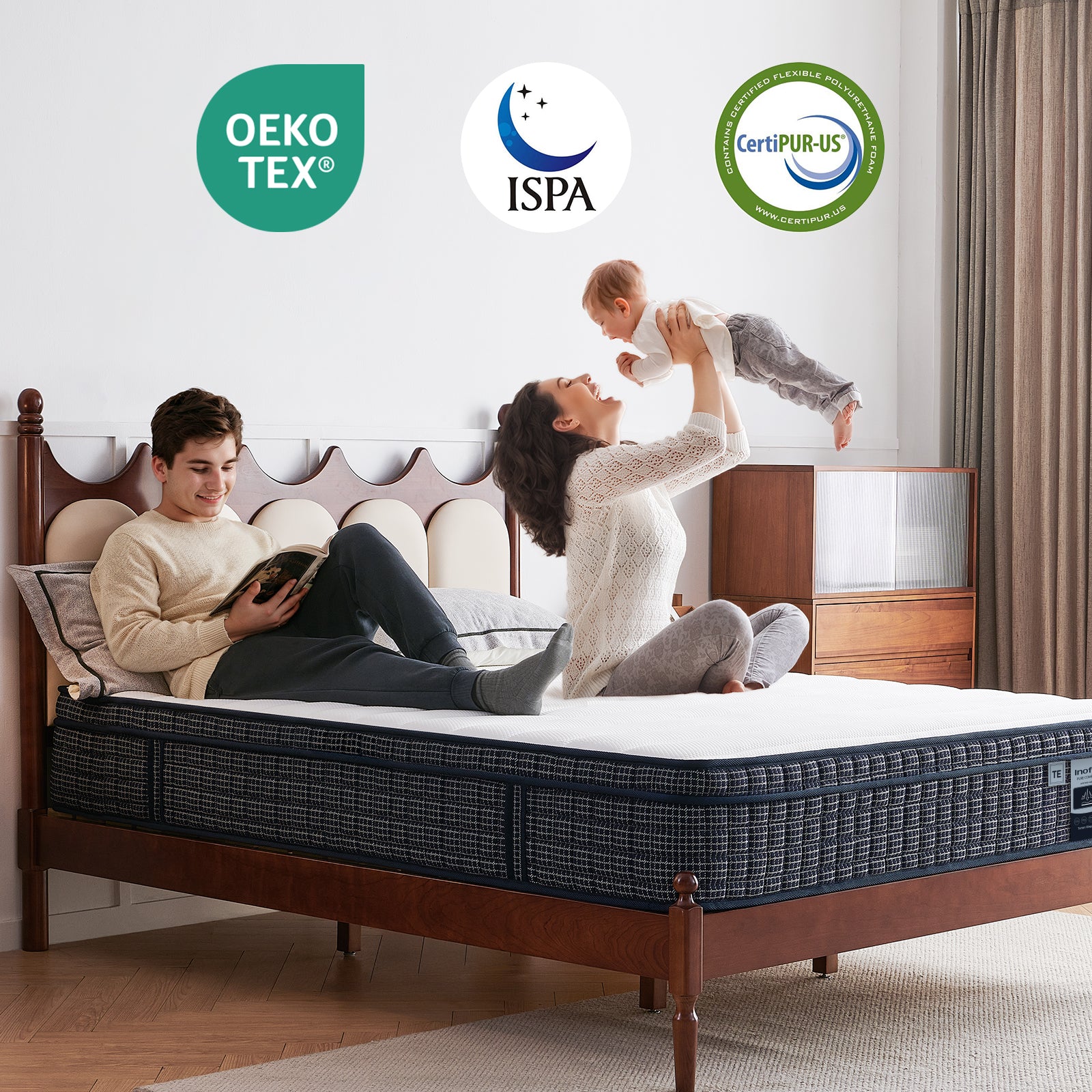 Matelas à ressorts ensachés 7 zones Inofia Tartan-E avec gel rafraîchissant HermoReg et housse VitaFlow 3D – Matelas orthopédique en mousse à mémoire de forme de 28 cm, certifié OEKO-TEX® 100 + essai de 100 nuits