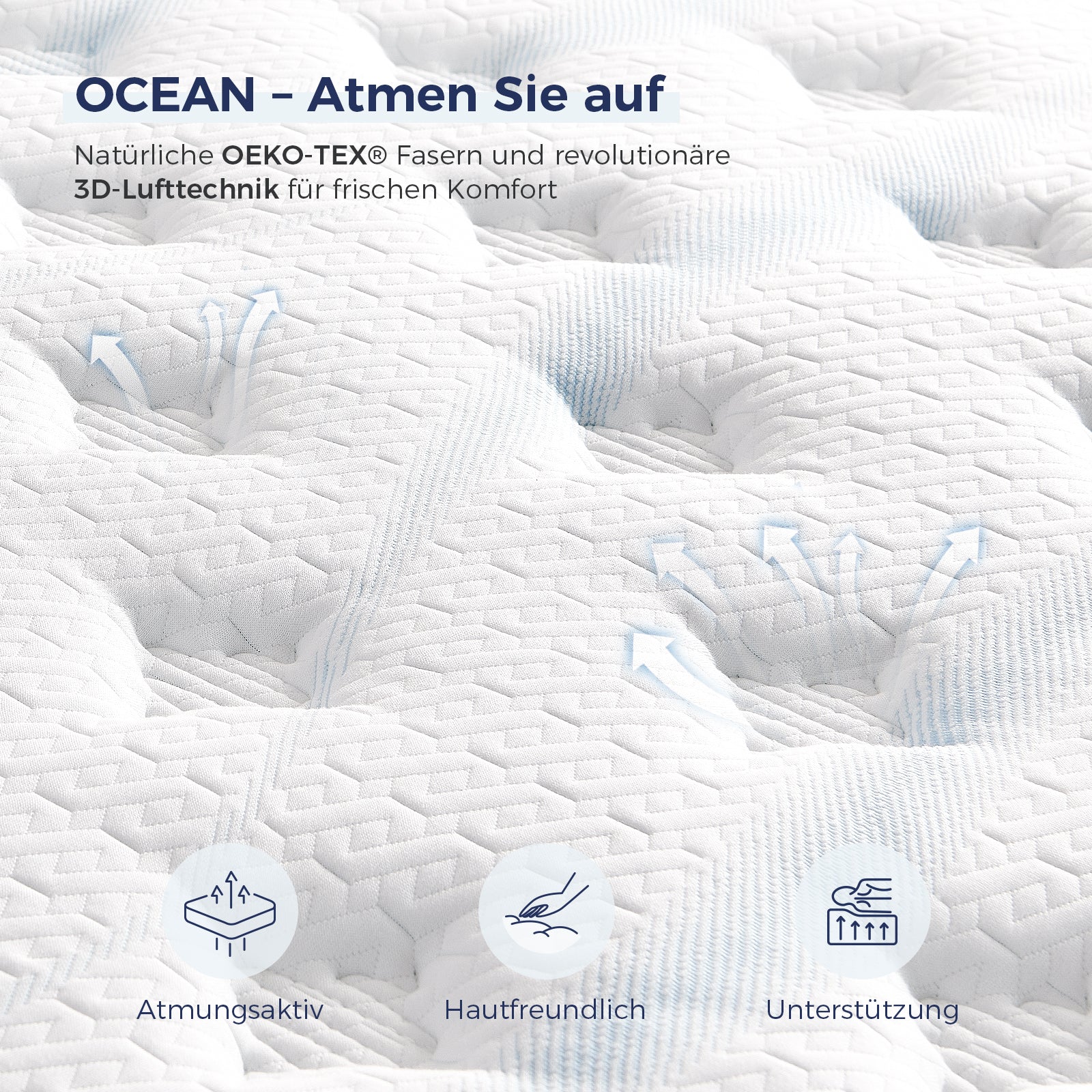 Inofia Matratze 30cm Ocean-Taschenfederkernmatratze H2/H3, Hohe 30cm mit 7-Zonen-Einzeltaschenfedern Memory Foam und 3D-Luftungstechnologie für erholsamen Schlaf, 100 Nächte Probeschlafen