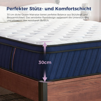 Inofia Matratze 30cm Ocean-Taschenfederkernmatratze H2/H3, Hohe 30cm mit 7-Zonen-Einzeltaschenfedern Memory Foam und 3D-Luftungstechnologie für erholsamen Schlaf, 100 Nächte Probeschlafen