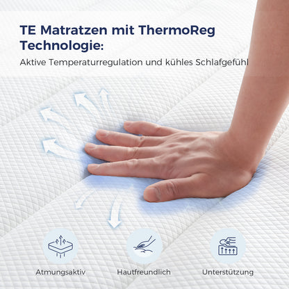 Matelas à ressorts ensachés 7 zones Inofia Tartan-E avec gel rafraîchissant HermoReg et housse VitaFlow 3D – Matelas orthopédique en mousse à mémoire de forme de 28 cm, certifié OEKO-TEX® 100 + essai de 100 nuits 