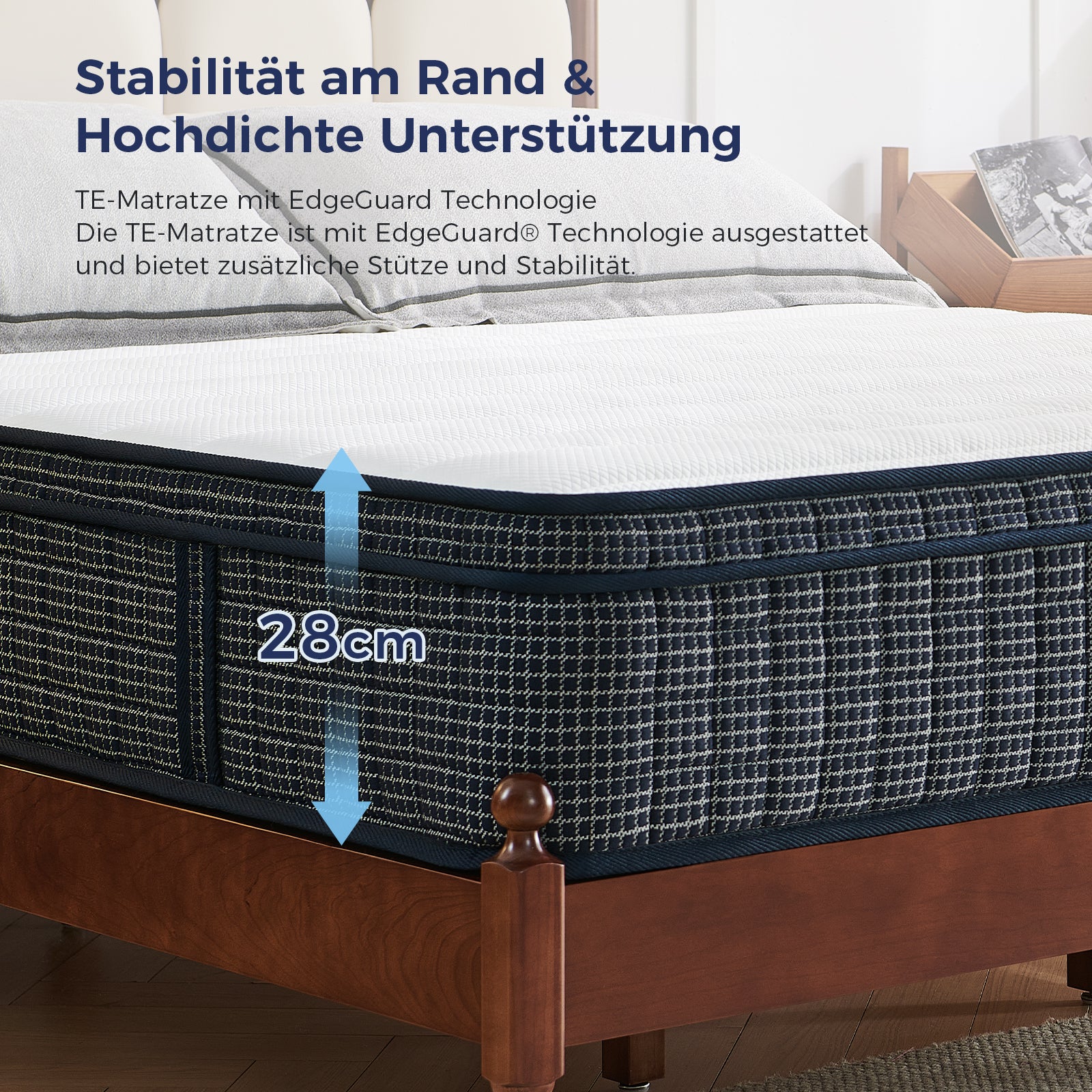 Matelas à ressorts ensachés 7 zones Inofia Tartan-E avec gel rafraîchissant HermoReg et housse VitaFlow 3D – Matelas orthopédique en mousse à mémoire de forme de 28 cm, certifié OEKO-TEX® 100 + essai de 100 nuits 