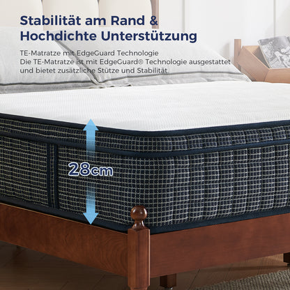 Matelas à ressorts ensachés 7 zones Inofia Tartan-E avec gel rafraîchissant HermoReg et housse VitaFlow 3D – Matelas orthopédique en mousse à mémoire de forme de 28 cm, certifié OEKO-TEX® 100 + essai de 100 nuits 