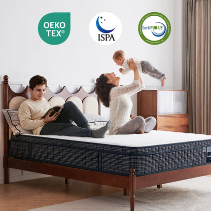 Matelas à ressorts ensachés 7 zones Inofia Tartan-E avec gel rafraîchissant HermoReg et housse VitaFlow 3D – Matelas orthopédique en mousse à mémoire de forme de 28 cm, certifié OEKO-TEX® 100 + essai de 100 nuits 